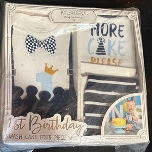 Kyle & Deena Signature 1st Birthday Smash Cake Outfit - White & Navy